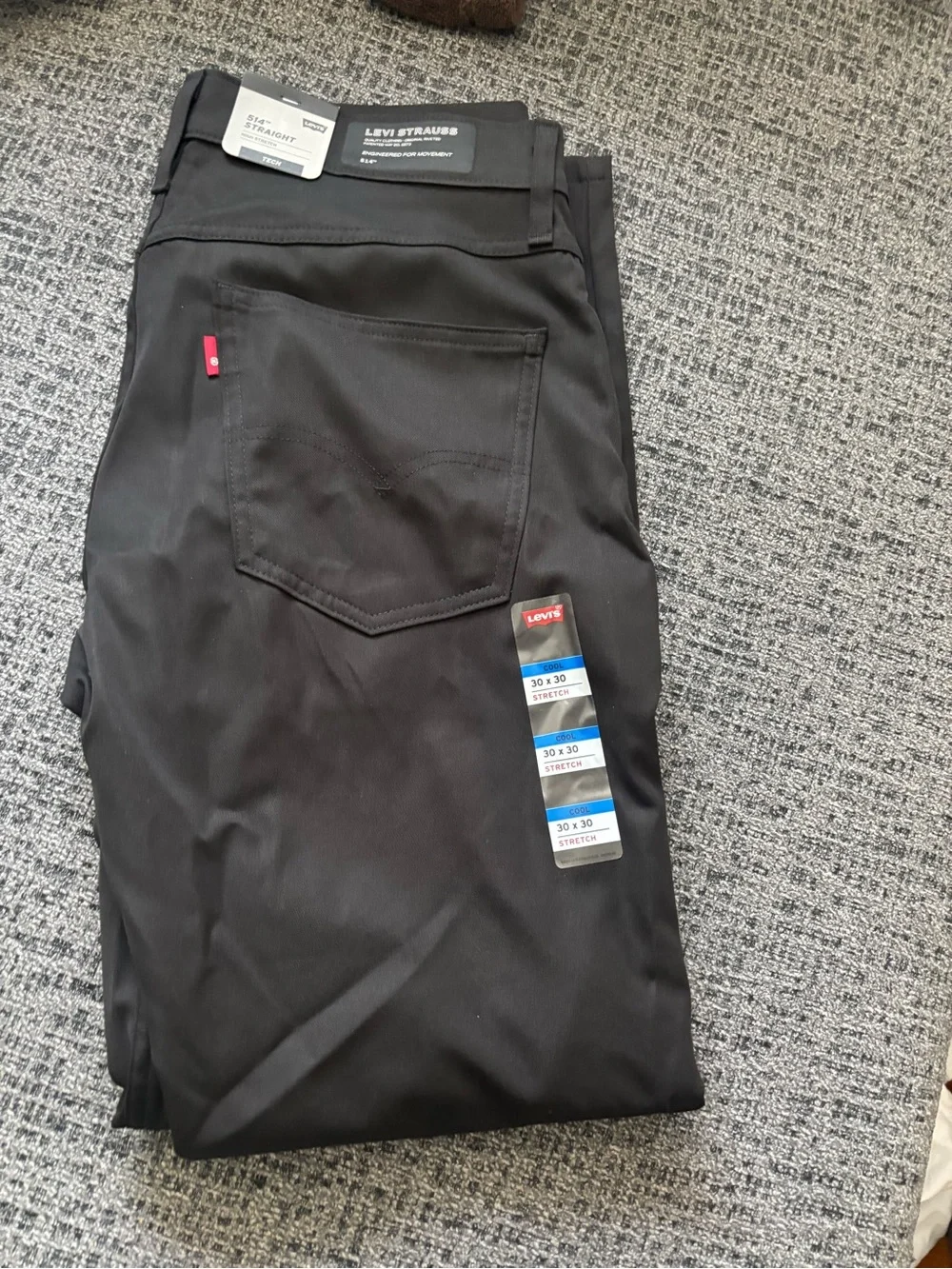 Levi’s 514 straight high stretch tech black pants 30x30 brand new